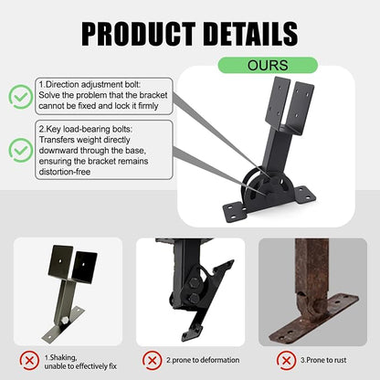 2x4 Heavy Duty Roof Riser Brackets Kit 2 Pcs, Adjustable Angle Pergola Support Brackets Black Powder-Coated Patio Roof Lift Brackets Suitable for Patio Gazebos/Pergolas