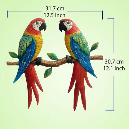 Limygus Tropical Colorful Double Parrot Metal Wall Hanging Decor for Outdoor Patio Yard Indoor Bedroom Balcony