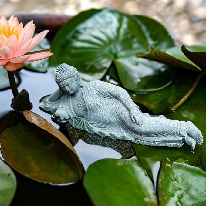 livelyfish Sleeping Buddha Statue Sandstone Buddha Figurine Zen Buddhism Sculpture for Aquarium Fish Tank Garden Home Decor (L)