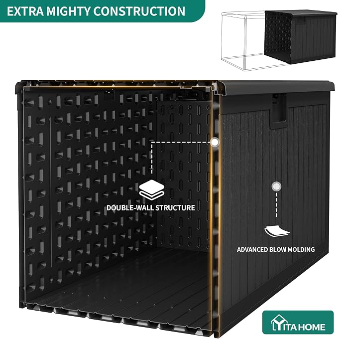 YITAHOME 180 Gallon Large Deck Box with Side Handles | Double-Wall, Black