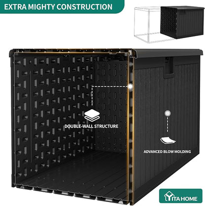 YITAHOME 180 Gallon Large Deck Box with Side Handles | Double-Wall, Black