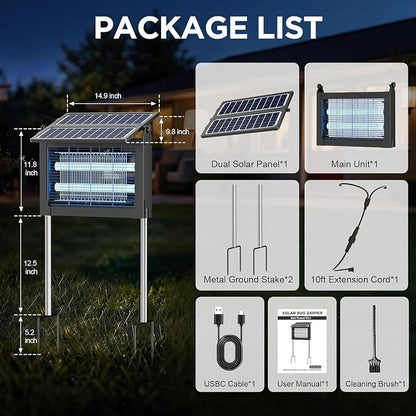 Solar Bug Zapper Outdoor-4500V Mosquito Zapper Outdoor Fly Killer-with Dual Adjustable Solar Panel Waterproof-Portable Electric Fly Trap for Patio, Garden, Backyard, and Camping