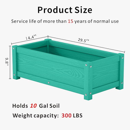 HDPE Raised Planter Box Outdoor, Rot-Resistant and Non-Cracking, Small Raised Beds for Gardening 29.5 * 14.4 * 9.8 in for Yard, Lawn, Rectangle with Drainage Holes, Aruba Blue