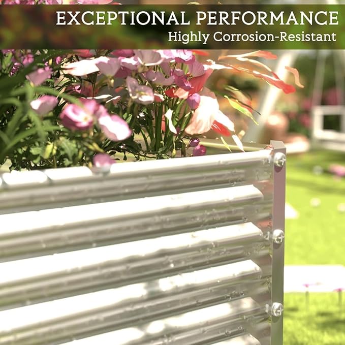 2 Pack Tall 8FT Corrugated Galvanized Steel Raised Garden Bed Outdoor, Metal Above Ground Garden Bed for Vegetables and Flowers, Rectangle Raised Beds for Gardening-8x3FT