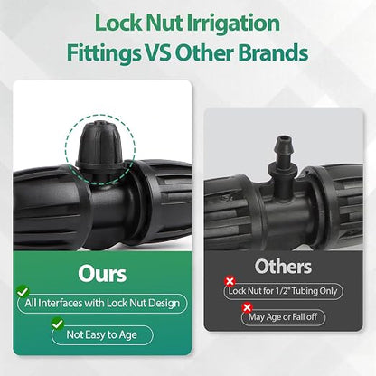 RedChili 12 Pcs 1/2" to 1/4" Drip Irrigation Fittings, Dripline 1/2 Inch (1/2" ID x0.6-0.65" OD) to 1/4 Inch Reducing Tee Adapter Drip Tubing Barbed Lock Nuts 1/2" to 1/4" Irrigation 3 Way Connectors
