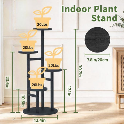 LASZOLA 4 Tiered Wood Plant Stand Indoor Corner, Flower Holder Rack Tall for Multiple Plants, Rustic Planter Shelf Display for Patio Garden Balcony Living Room, Black