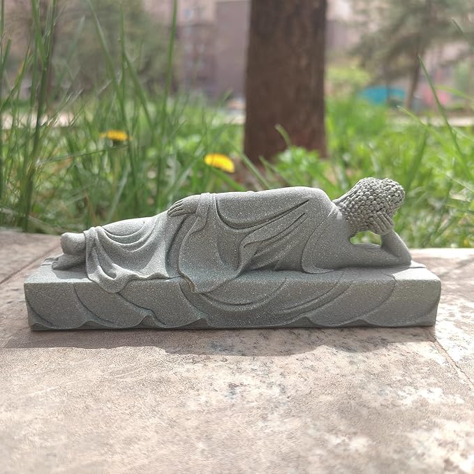 livelyfish Sleeping Buddha Statue Sandstone Buddha Figurine Zen Buddhism Sculpture for Aquarium Fish Tank Garden Home Decor (M)