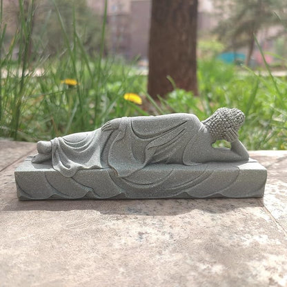 livelyfish Sleeping Buddha Statue Sandstone Buddha Figurine Zen Buddhism Sculpture for Aquarium Fish Tank Garden Home Decor (M)