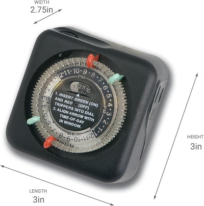 Kichler Outdoor Mechanical Timer with Tradition Pin Setting, Plug-In Landscape Lighting Automation Timer, Black, 15557BK, 3" x 3" x 2.75"