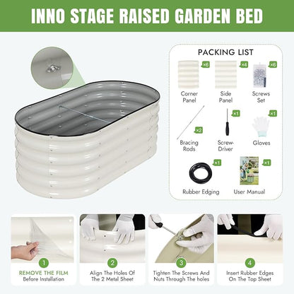 INNO STAGE Galvanized Raised Garden Bed Kits, 4x2x1.4FT Metal Raised Beds Outdoor for Gardening, 17'' Tall Large Steel Raised Planter Bed for Vegetables, Flowers Patio Ground Planter Box (White, 2Pcs)