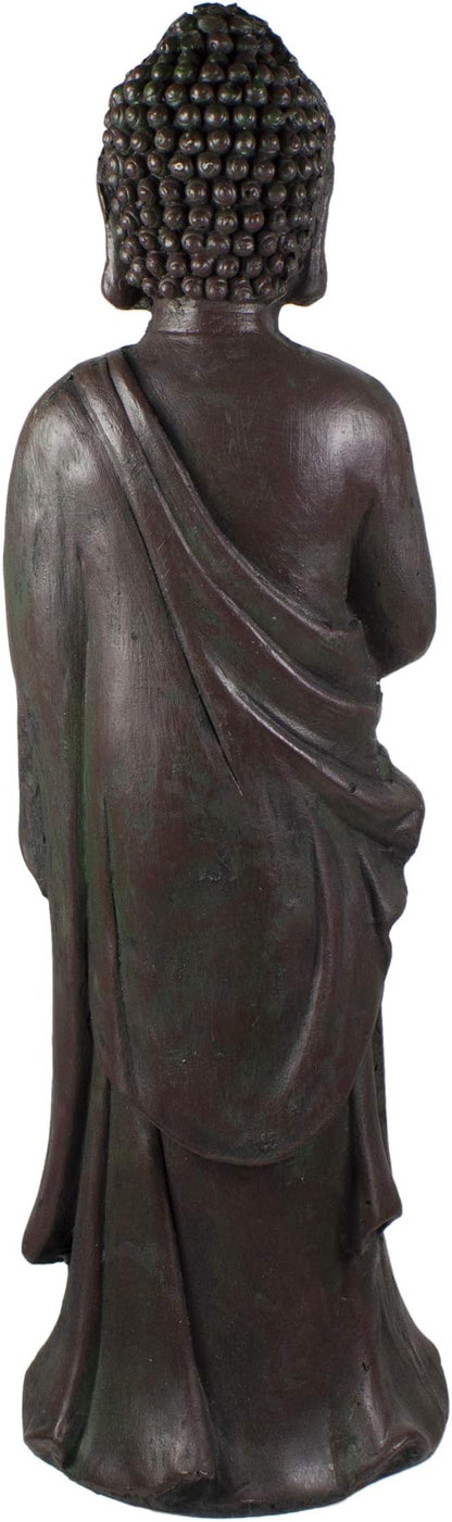 19.5" Gray Standing Buddha with Lotus Outdoor Garden Statue