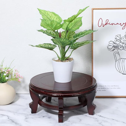 10 Inch Wooden Plant Stand Indoor Chinese Vase Fishbowl Display Stands Round Asian Style Wood Tall Planter Display for Home Indoor Plants Outdoor Decoration