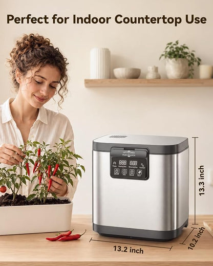 Electric Composter for Kitchen, 4L Indoor Odorless Compost Bin with 2 Carbon Filters, Upgraded Brushless Motor, Auto-Clean, LED Display, Visible Window, Smart Countertop Food Waste Composting Machine