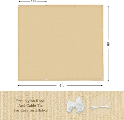 90% Outdoor Sun Shade Cloth, 6' x 6', Pergola, Deck, and Backyard Patio Sunshade with UV Protection, Heat Resistant HDPE Material, Reinforced Grommets (6x6 FT, Wheat)