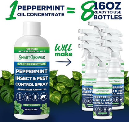 Peppermint Insect & Pest Control Best Value Concentrate - Repels Insects & Pests for Home, Indoor, Outdoor, Garden - Maximum Strength Concentrate (Makes One Gallon RTU) 8 oz