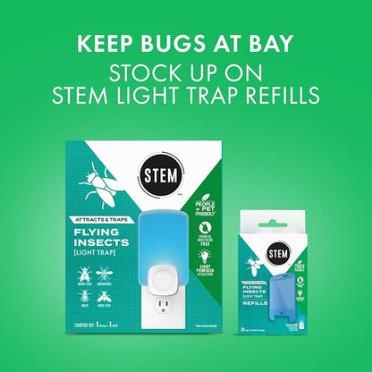 STEM Flying Insect Trap - Indoor Fruit Fly & Gnat Catcher for Home, Kitchen & Any Room, Attracts & Traps Bugs, Soft Blue UV Light - Includes 2 Plug-in Devices & 2 Cartridges (Pack of 2)