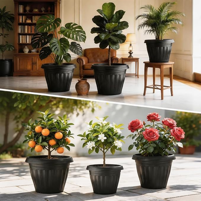 RooTrimmer 18 Inch Black Plant Pots,5 Pack Outdoor Flower Pots with Drainage Holes,Heavy Duty Large Planters for Garden,Patio,Porch