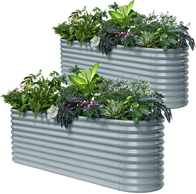 2-Pack 30" Extra Tall Galvanized Raised Garden Bed, 8x2x2.5 ft Metal Planters for Outdoor Plants, Heavy Duty Flower Bed for Vegetable, Garden Bed Outdoor Large Planter Box - Brooklyn Grey
