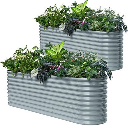 2-Pack 30" Extra Tall Galvanized Raised Garden Bed, 8x2x2.5 ft Metal Planters for Outdoor Plants, Heavy Duty Flower Bed for Vegetable, Garden Bed Outdoor Large Planter Box - Brooklyn Grey