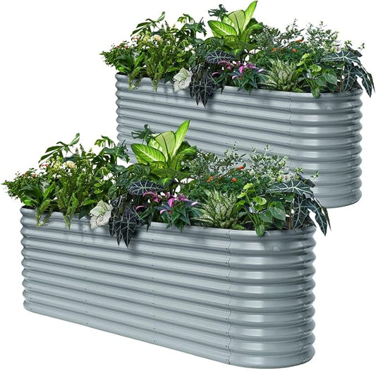 2-Pack 30" Extra Tall Galvanized Raised Garden Bed, 8x2x2.5 ft Metal Planters for Outdoor Plants, Heavy Duty Flower Bed for Vegetable, Garden Bed Outdoor Large Planter Box - Brooklyn Grey