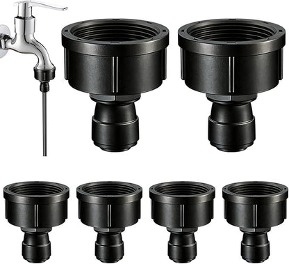 6 Pcs 3/4" to 1/4" Drip Irrigation Faucet Adapters, Quick Connect 3/4" Faucet to 1/4" Tubing Drip Irrigation Hose Adapters, Push-to-Fit Garden Hose to 1/4 Tubing Adapter for Irrigation System