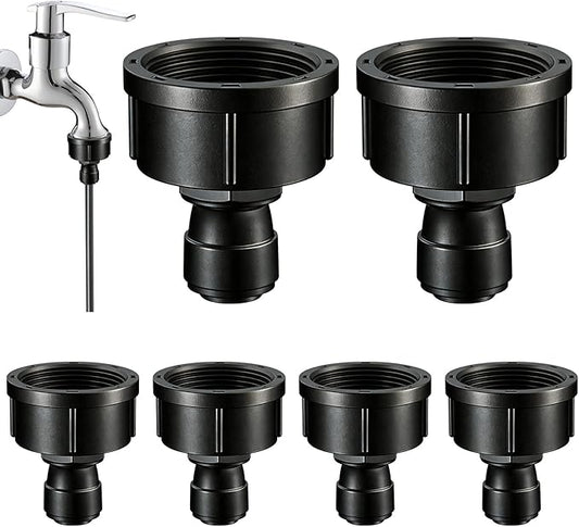 6 Pcs 3/4" to 1/4" Drip Irrigation Faucet Adapters, Quick Connect 3/4" Faucet to 1/4" Tubing Drip Irrigation Hose Adapters, Push-to-Fit Garden Hose to 1/4 Tubing Adapter for Irrigation System