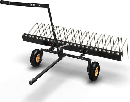 60-Inch Tow-Behind Landscape Rake, Heavy-Duty Steel Dethatcher & Pine Straw Rake for ATV, UTV, and Garden Tractors