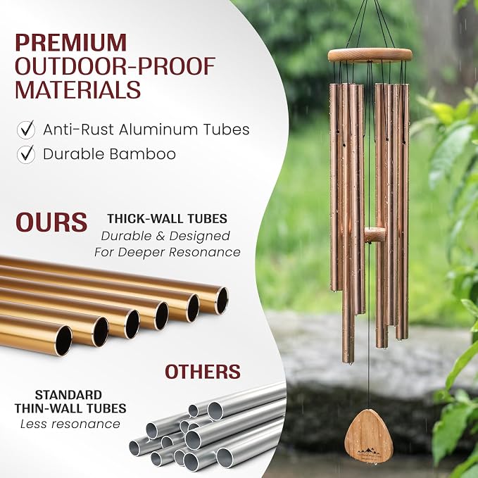 Bronze Wind Chimes for Outside Deep Tone, 41 Inch Hand Tuned B Major Pentatonic Alto Wind Chime with Decorative Kindness Stone, Outdoor Garden Patio Porch Decor, Meaningful Sympathy Memorial Gift