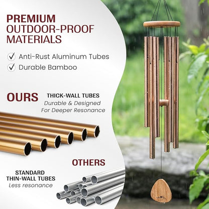Bronze Wind Chimes for Outside Deep Tone, 41 Inch Hand Tuned B Major Pentatonic Alto Wind Chime with Decorative Kindness Stone, Outdoor Garden Patio Porch Decor, Meaningful Sympathy Memorial Gift