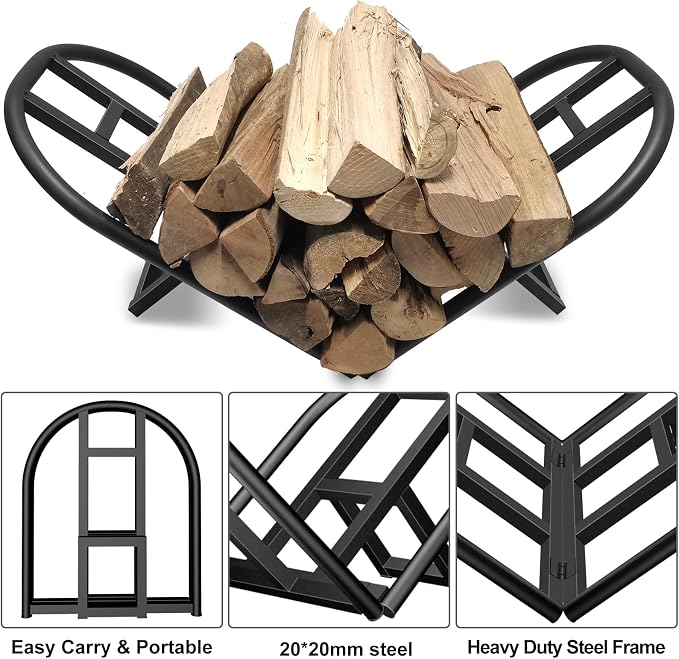 Lilybud--lily Firewood Rack Outdoor Indoor, Foldable Wood Rack Metal Firewood Holder Indoor Small Log Wood Storage Fireplace Log Holder for Firepit Stoves