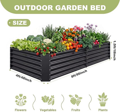 AHEONLAR 2 Pack 8×4×1.5ft Galvanized Raised Garden Beds Outdoor, Rectangle Sturdy and Durable Planter Boxes for Vegetables, Fruits, Flowers and Plants, Easy Assembly, Black