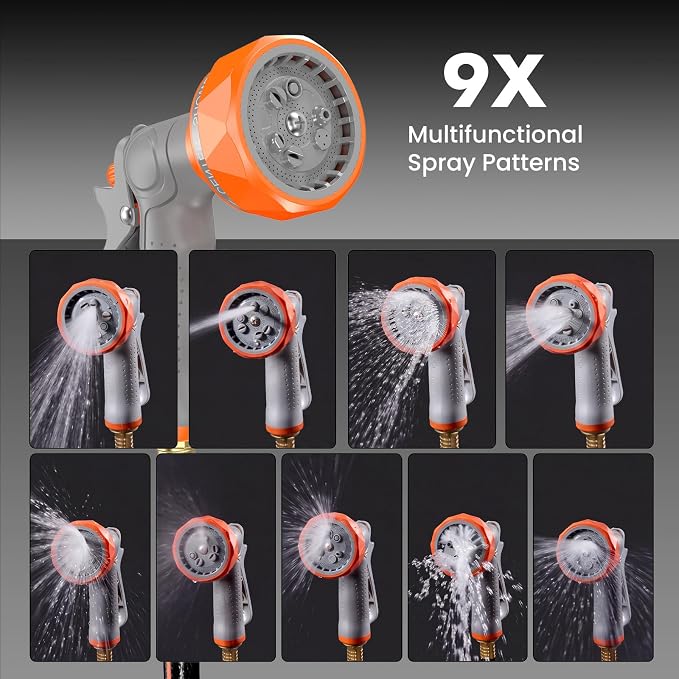 OLIXIS Automatic Retractable Garden Hose Reel, Heavy Duty Wall Mounted Water Reel with 1/2 in x 130 ft Hose, 9 Pattern Nozzle, Slow Rewind Any Length Lock, 180° Swivel for Garage Outside