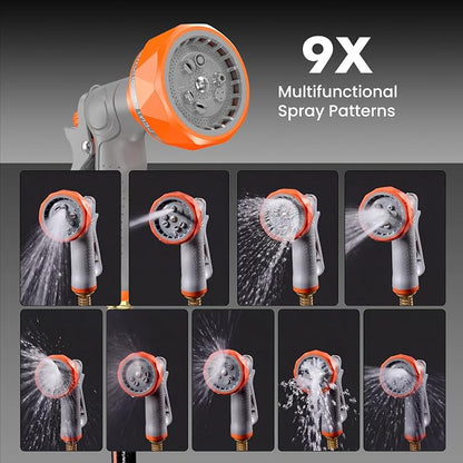 OLIXIS Automatic Retractable Garden Hose Reel, Heavy Duty Wall Mounted Water Reel with 1/2 in x 65 ft Hose, 9 Pattern Nozzle, Slow Rewind Any Length Lock, 180° Swivel for Garage Outside