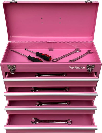 Workington Portable Metal Tool Chest with 4 Drawers, 20" 4-Drawer Tool Chest Cabinet with Ball Bearing Drawer Slides, Steel Tool Storage Box Organizer 4004 Pink