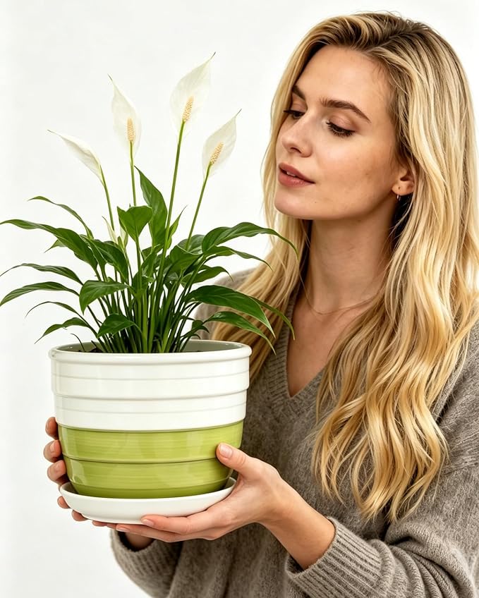 Vintage Flower Pots for Indoor Plant, Round Ceramic Plant Pots with Drainage Holes and Saucers, 6.7/5.2/3.9 Inches Retro Flower Planters Set of 3