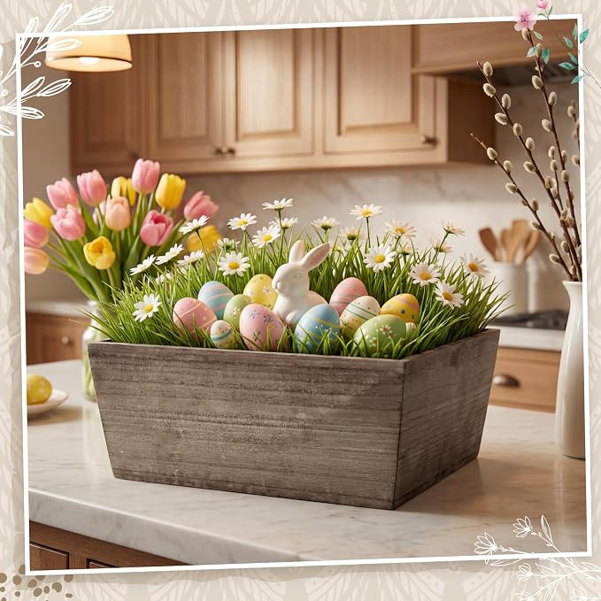 Dandat 6 Set Wooden Centerpiece Box for Wedding Table Decor 10 Inch Rustic Wood Planter Box with Removable Plastic Liner Flower Boxes for Party Wedding Baby Shower Home Garden Decor(Brown)