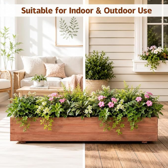 Giantex Raised Garden Bed, 36" x 7" x 6.5" Wooden Elevated Planter Box for Flower Vegetable Herb Garden, Window Mounted Plant Box for Planting Garden Backyard Patio