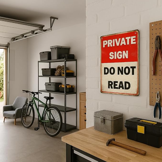 Funny PRIVATE SIGN DO NOT READ Tin Sign – 12x8 Inch Vintage Metal Wall Decor for Bedroom, Office, Man Cave, Dorm or Bar (NOread)