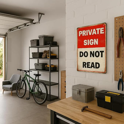 Funny PRIVATE SIGN DO NOT READ Tin Sign – 12x8 Inch Vintage Metal Wall Decor for Bedroom, Office, Man Cave, Dorm or Bar (NOread)