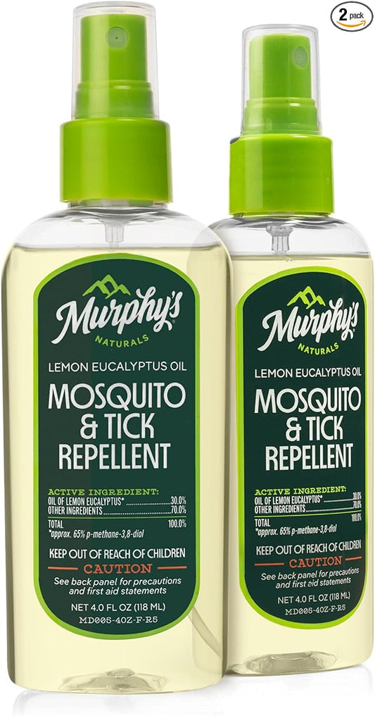 Murphy's Naturals Mosquito & Tick Bug Repellent Spray, 4 fl oz (Pack of 2) | 30% oil of lemon eucalyptus, EPA-registered & DEET-free*; 4 fl oz pump 2-pack protects skin & gear up to 6 hours