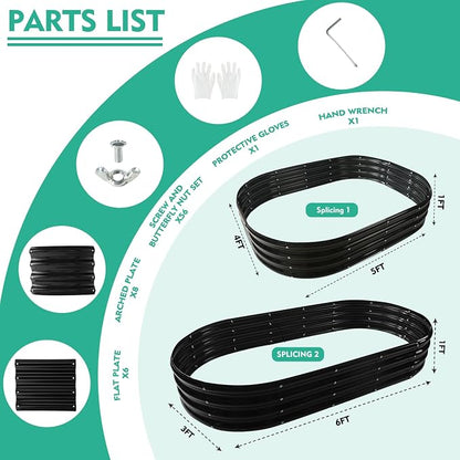 YSEJOMP 12" Tall Oval-Shaped/Elliptic Metal Raised Garden Bed Outdoor Black | 72X36X12 Inch,1 FT Tall,0.8MM Thick Galvanized Metal Painted,for Variety of Flowers,Herbs,Vegetables.with Gloves,Tool free
