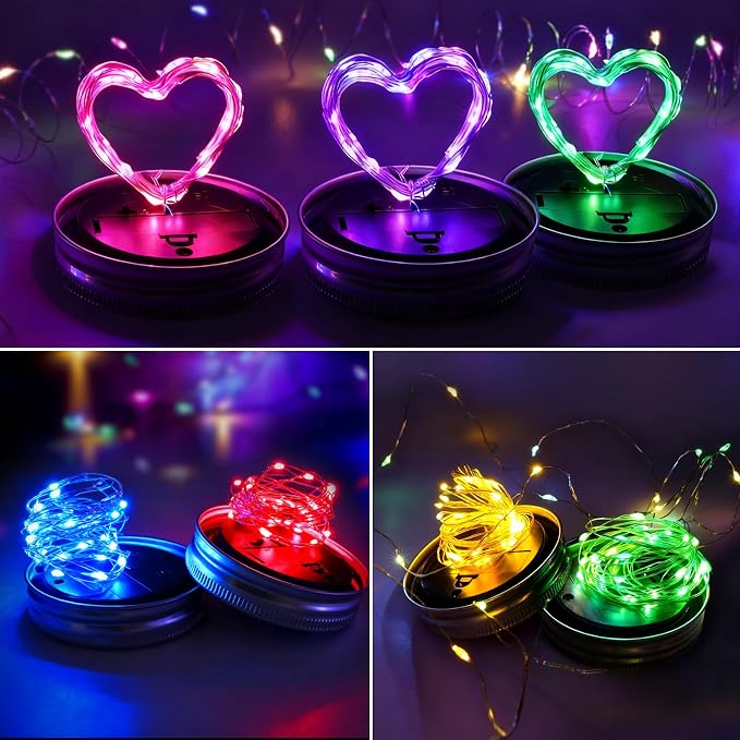 Mason Jar Solar Lights for Outside, 12 Pack 30LED Fairy Firefly Lights Mason Jar Solar Lids Outdoor Waterproof String Lights with Hangers(NO Jars) for Patio Garden Yard Lawn Decor(6 Colors)