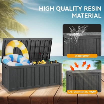 Outdoor Storage Box, 180 Gallon Resin Deck Boxes Outdoor Waterproof For Patio Furniture, Garden Tools, Pool Supplies, Lockable And UV Resistant (Striped Black)