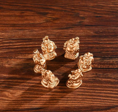 6Pcs 1'' Gold Resin Laughing Buddha Figurines, Tabletop Lucky Decor | Mini Maitreya Buddha Statue, Flower Pot Statue, Home Office Desk Decor, Fengshui Collection Gift Ornaments