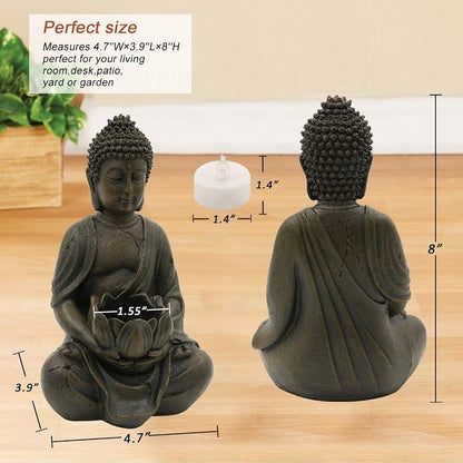 Goodeco Meditation Small Buddha Statue Figurine -Buddha with LED Tea Lights Candle Holder,Gift idea,Zen Home Decor Meditation Accessories 8"