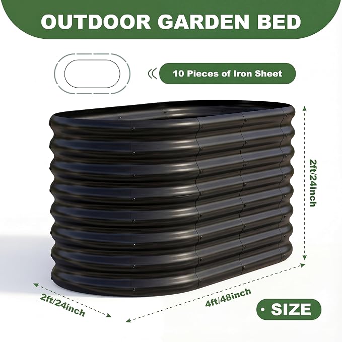 AHEONLAR 2 Pack 4×2×2ft Galvanized Raised Garden Bed Outdoor, Oval Sturdy and Durable Planter Boxes for Vegetables, Fruits, Flowers and Plants, Easy Assembly, Black