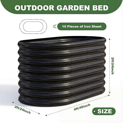 AHEONLAR 2 Pack 4×2×2ft Galvanized Raised Garden Bed Outdoor, Oval Sturdy and Durable Planter Boxes for Vegetables, Fruits, Flowers and Plants, Easy Assembly, Black