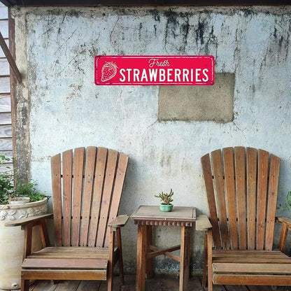 Strawberry Sign Vintage Metal Tin Sign Fresh Strawberries Signs Farmers Market Decor Home Kitchen Cottage Farm Art Plaque Wall Decoration 16x4 Inches