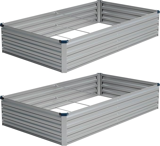 Vengarus 2PCS 8x4x1ft Galvanized Raised Garden Beds Kit,Planter Box Silver | Galvanized Steel, Rectangular Metal Planter Raised Beds, Vegetables, Herbs, Flowers, Easy Assembly, Rustproof Safe Backyard