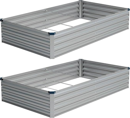 Vengarus 2PCS 8x4x1ft Galvanized Raised Garden Beds Kit,Planter Box Silver | Galvanized Steel, Rectangular Metal Planter Raised Beds, Vegetables, Herbs, Flowers, Easy Assembly, Rustproof Safe Backyard